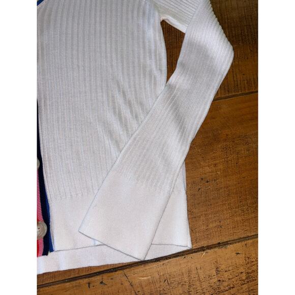 NWT Womens Loft Rainbow White Ribbed Cardigan Sweater Lightweight Pride Large - Picture 5 of 7